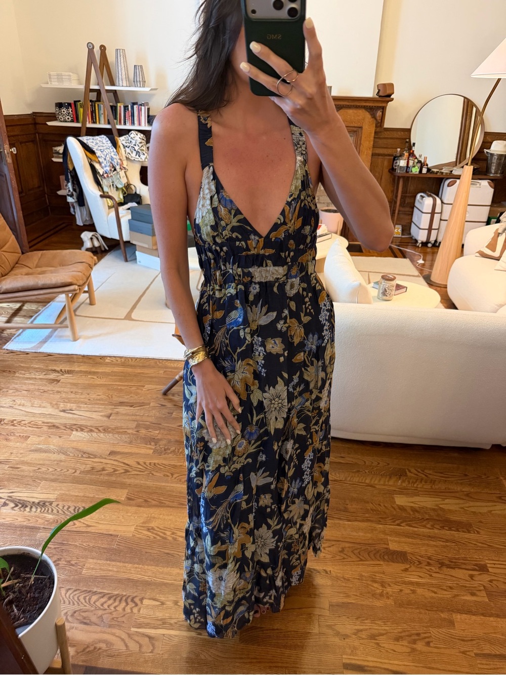 SIR the label Navy Floral Maxi Dress Silk & Linen - Size 4 US